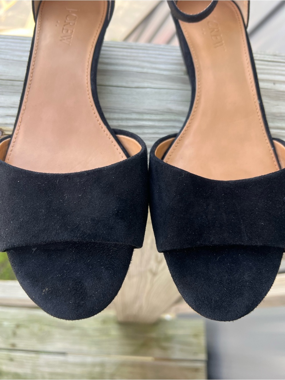J. Crew Factory Nude Demi-Wedge Sandals Womens Size 8 Ankle Strap Open Toe Suede - Picture 5 of 10